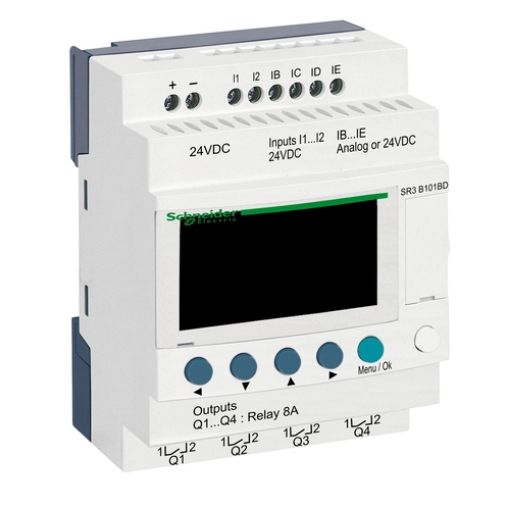 Εικόνα της SR3B101BD Zelio Logic Επεκτάσιμος Ελεγκτής 6/4 I/O 24VDC LADDER,FBD