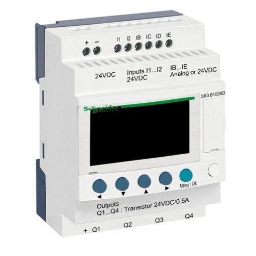 Picture of SR3B102BD Zelio Logic Επεκτάσιμος Ελεγκτής 6/4 I/O 24VDC Transistor LADDER,FBD