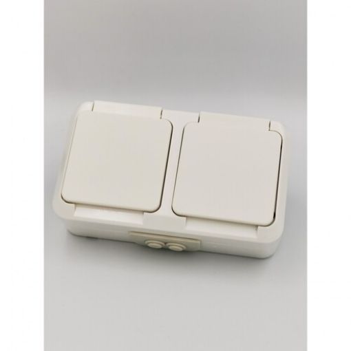 Picture of Schuko Socket Double Safety Wall Mounted Waterproof IP54 White AQUA