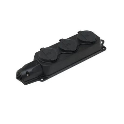 Picture of 404014K Rubber Power Strip, 3 Sockets with Cover without Cable Black