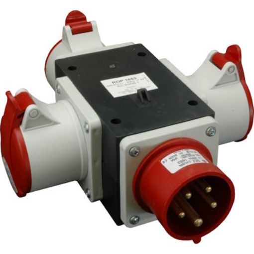 Picture of ROP 3253 Industrial Cross Male Plug 5P 32A to 3 Female 5P 32A