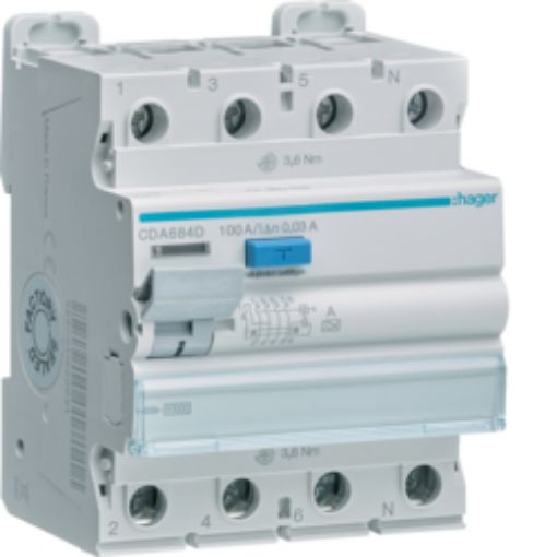 Picture of CDA684D 4P 100A 30mA Type A Residual Current Relay