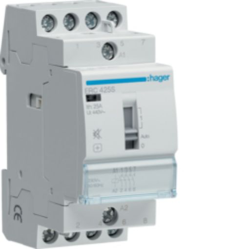 Picture of ERC425S Rail Mount Power Relay 4NO 25A 230VAC with Manual Control Silent