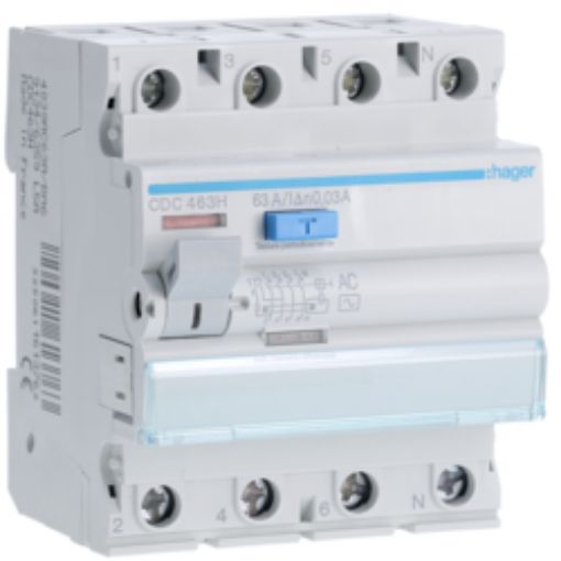 Picture of CDC463H 4P 63A 30mA AC Type Leakage Relay Accepts Auxiliary Contacts