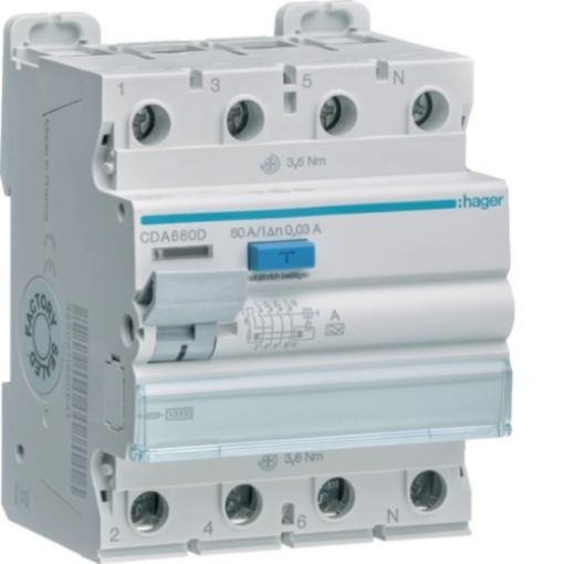 Picture of CDA680D 4P 80A 30mA Type A Residual Current Relay