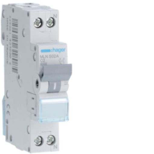 Picture of MLN502A Miniature Circuit Breaker 1P+N 1 Element 2A C 6kA