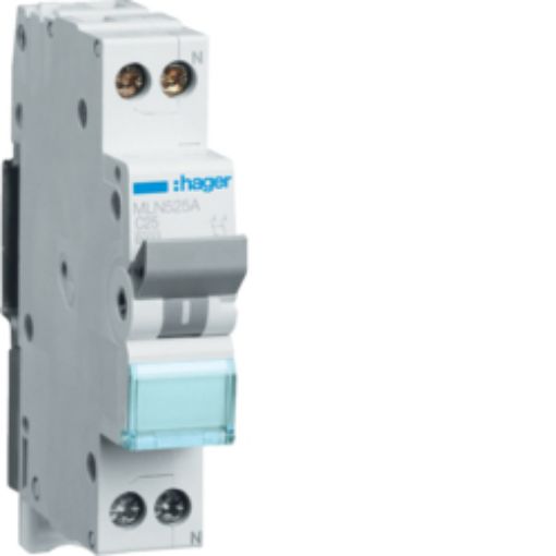 Picture of MLN525A Miniature Circuit Breaker 1P+N 1 Element 25A C 6kA