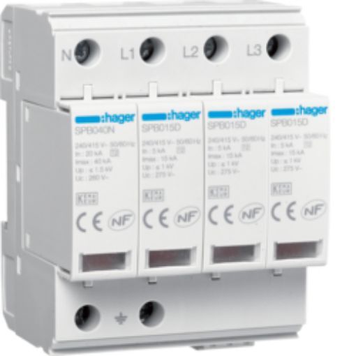 Picture of SPB415R Lightning Arrester T2 3P+N 15kA TT-TNS with Auxiliary Contact