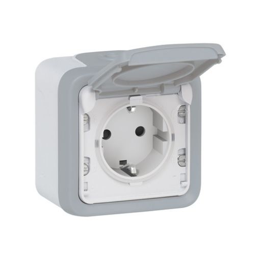 Picture of Schuko Socket Wall Mounted Gray IP55 Complete PLEXO 069733
