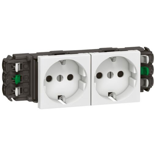 Picture of Double Schuko Socket White with Automatic Terminals Mosaic 077402