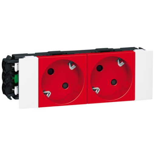 Picture of UPS Schuko Socket Double Red with Automatic Terminals Mosaic 077422