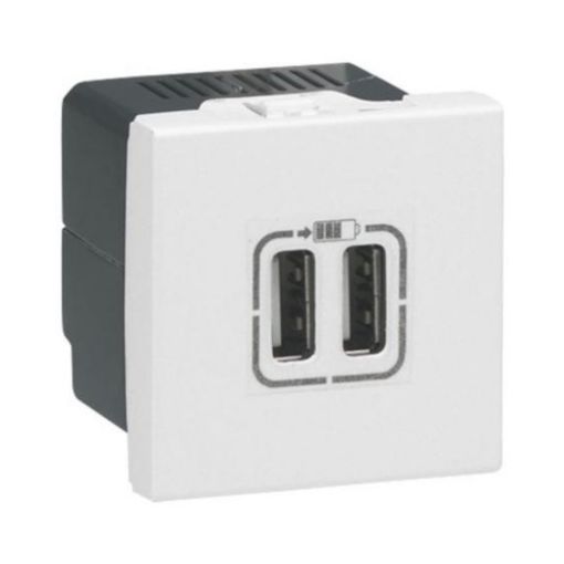 Picture of Double USB Type A White 2-Element Charging Socket Mosaic 077594