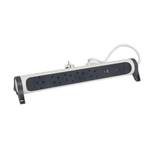 Picture of Multi-socket 5 Sockets, USB Type A+C with Surge Protector 1.5m 3G1.5mm² Rotating White-Black 694510