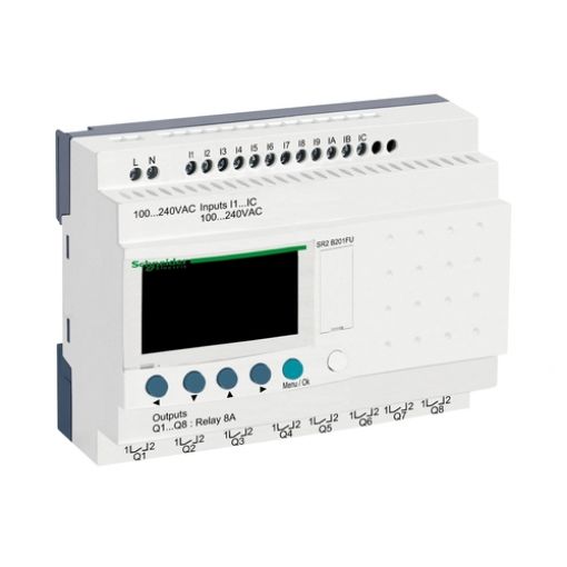 Picture of SR2B201FU Zelio Logic Non-Expandable Controller 12/8 I/O 100-240VAC LADDER,FBD