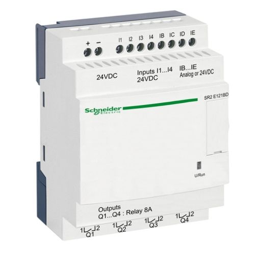 Picture of SR2E121BD Zelio Logic Non-Expandable Controller 8/4 I/O 24VDC LADDER,FBD Without Display