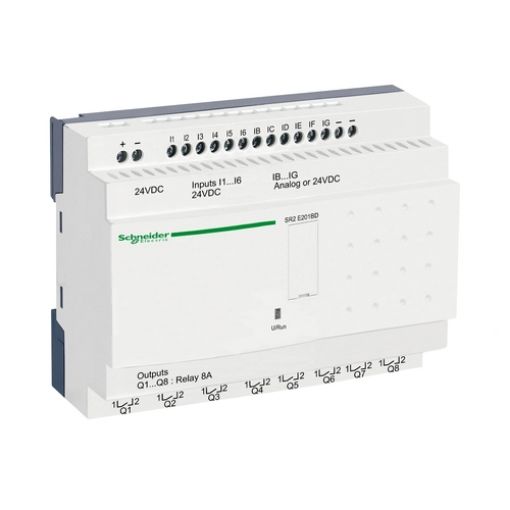 Picture of SR2E201BD Zelio Logic Non-Expandable Controller 12/8 I/O 24VDC LADDER,FBD Without Display