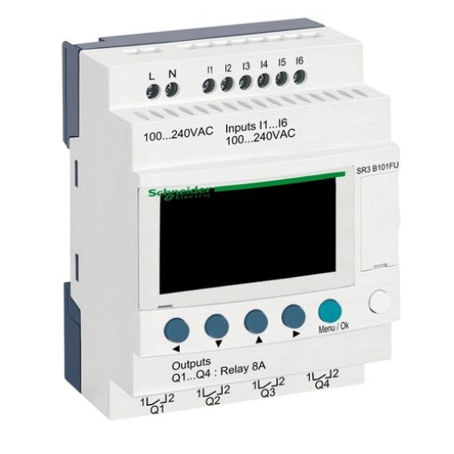 Picture of SR3B101FU Zelio Logic Expandable Controller 6/4 I/O 100-240VAC LADDER,FBD
