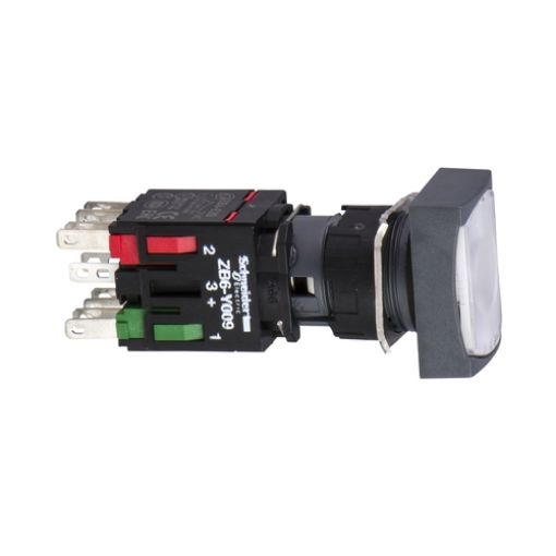 Picture of XB6DF1B5B Illuminated Push Button Plastic Φ16 Square White with Retention 1NO+1NC 12-24VAC/DC LED