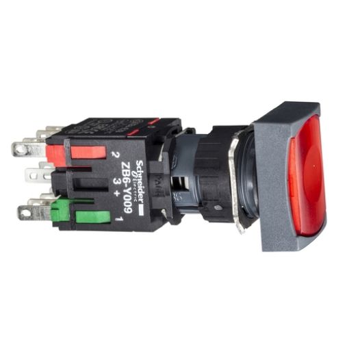Picture of XB6DW4B5B Illuminated Push Button Plastic Φ16 Square Red 1NO+1NC 12-24VAC/DC LED